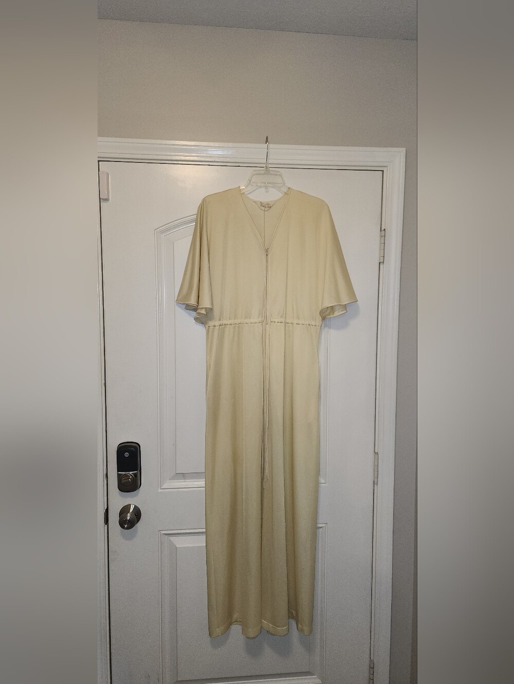 Vanity Fair Butter Yellow Zip-up Lounge Maxi Nap Dress Drawstring Waist Sz M